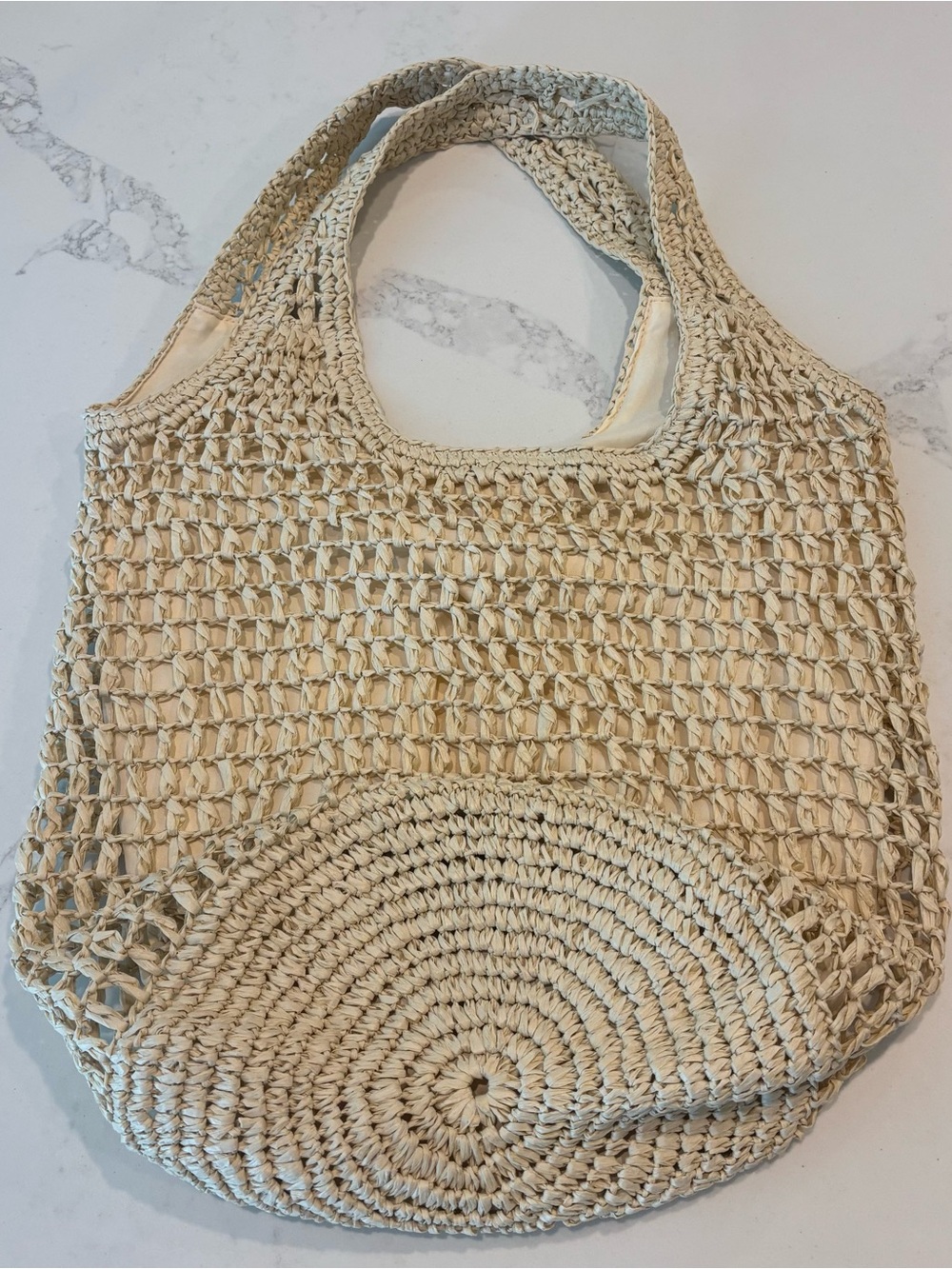Neutral Woven Straw Tote Bag - Casual Summer Carryall